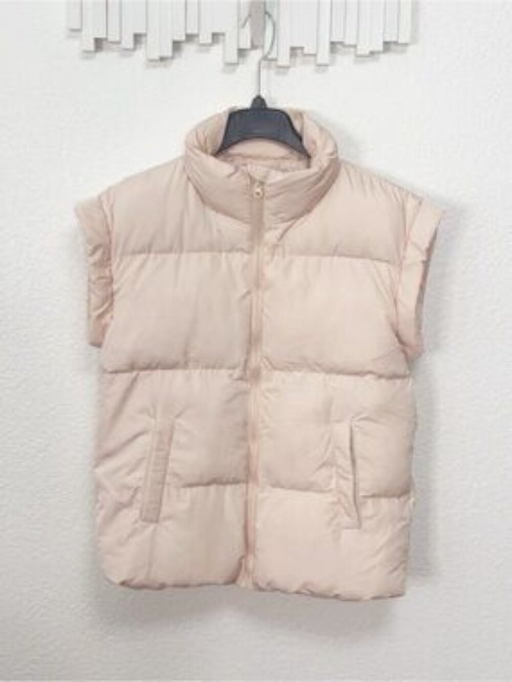 Miss Sparkling Beige Puffer Vest Quilted Zip Up Sleeveless Jacket Cozy Fall - Picture 4 of 8